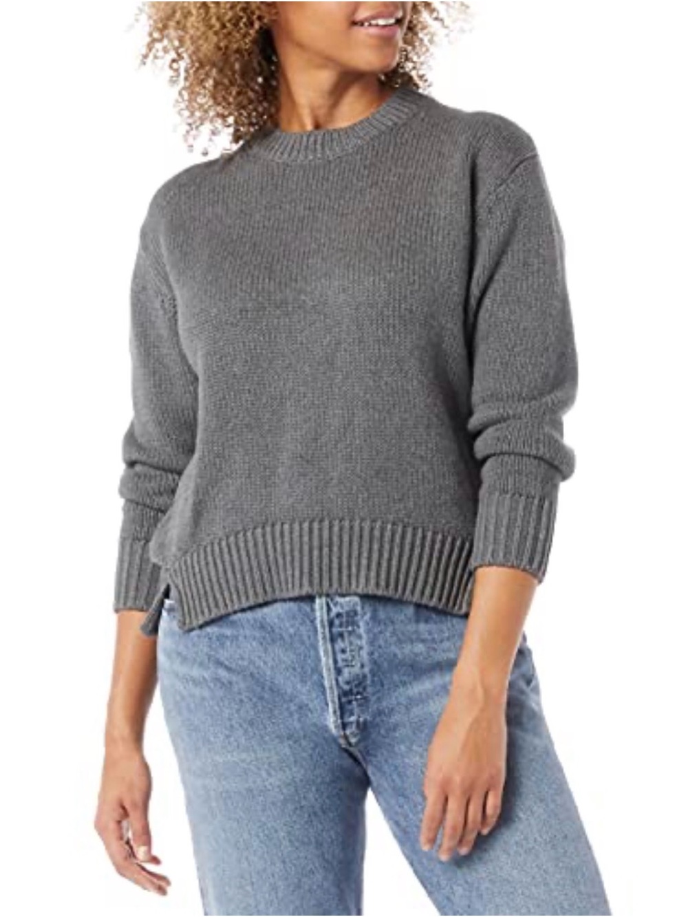 Daily Ritual Women's Oversized Long-Sleeve Boxy Crewneck Sweater XXL Grey
